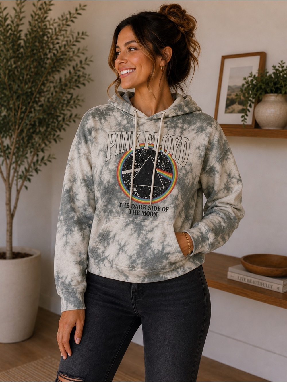 Pink Floyd Tie-Dye Hoodie Sweatshirt with Prism Rainbow Logo